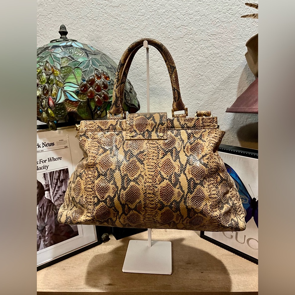 Tory Burch Robinson Snake-Embossed Satchel - Picture 2 of 4